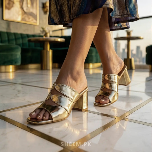 Gleaming Block Heel Golden