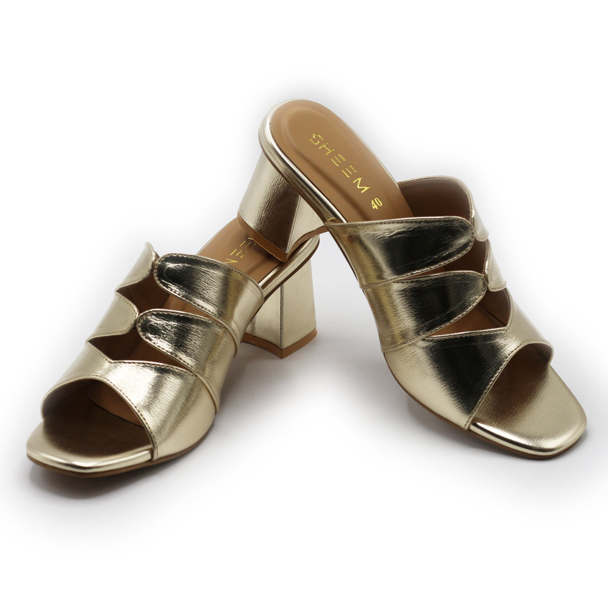 Gleaming Block Heel Golden