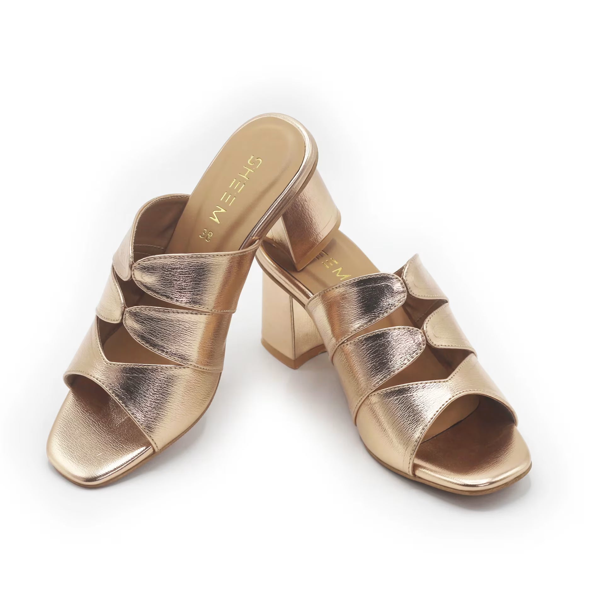 Gleaming Block Heel Rose Gold