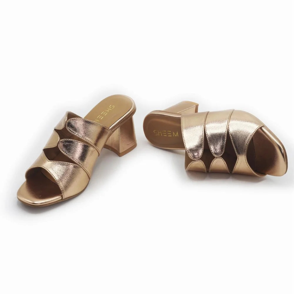 Gleaming Block Heel Rose Gold