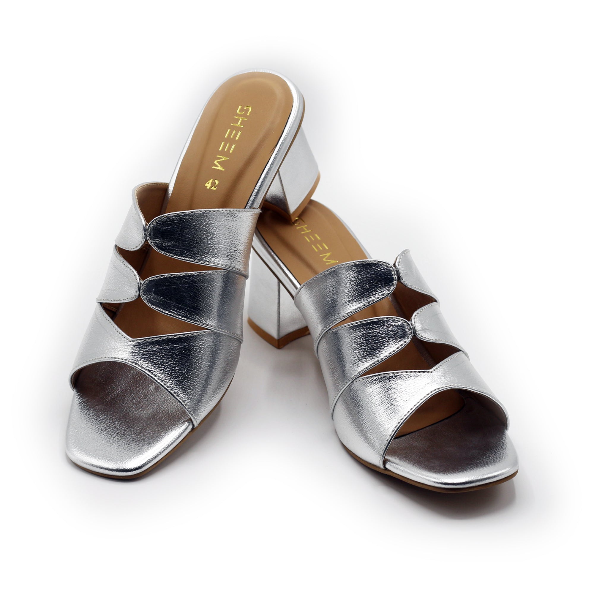 Gleaming Block Heel Silver