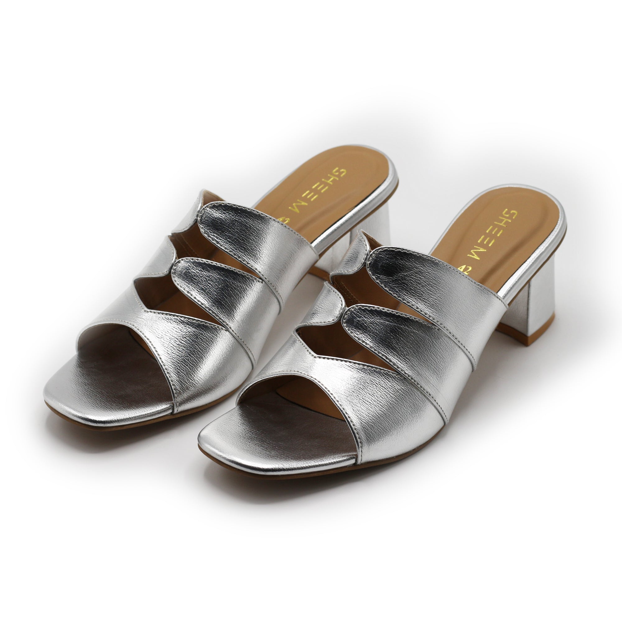 Gleaming Block Heel Silver