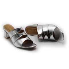 Gleaming Block Heel Silver