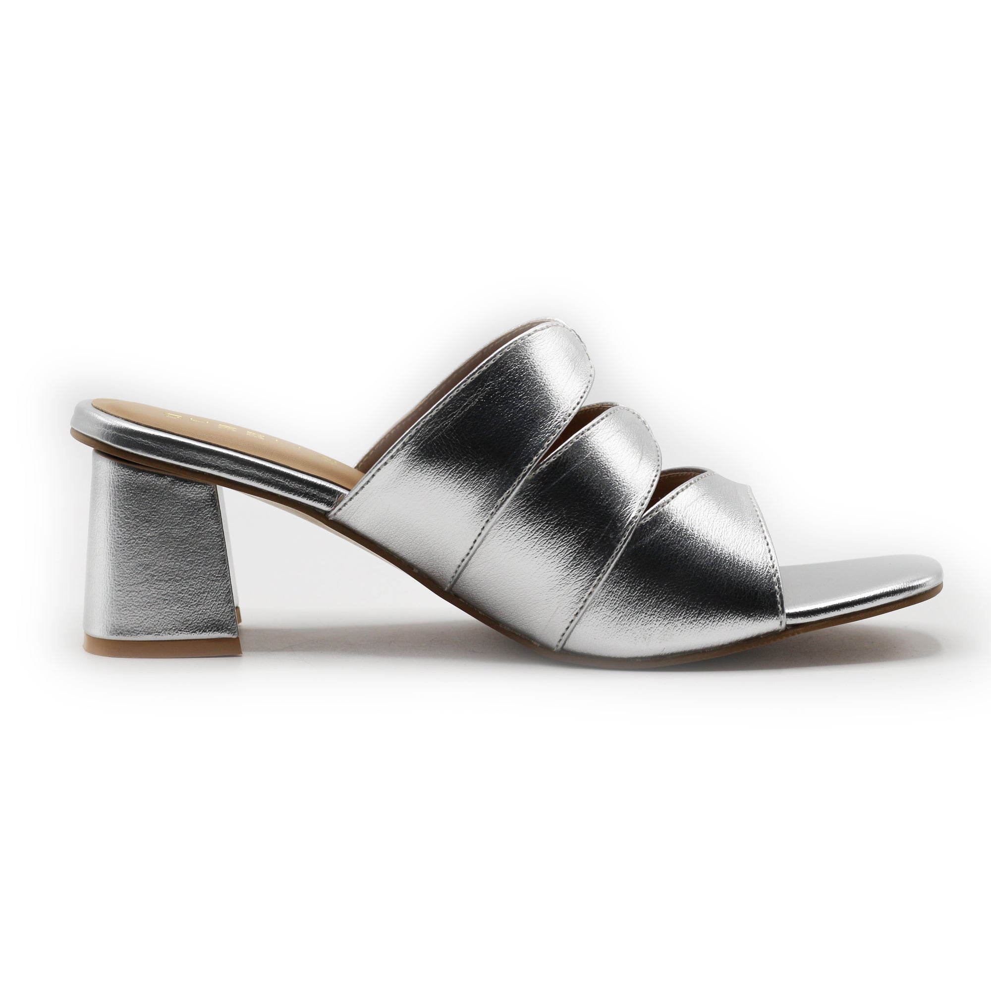 Gleaming Block Heel Silver