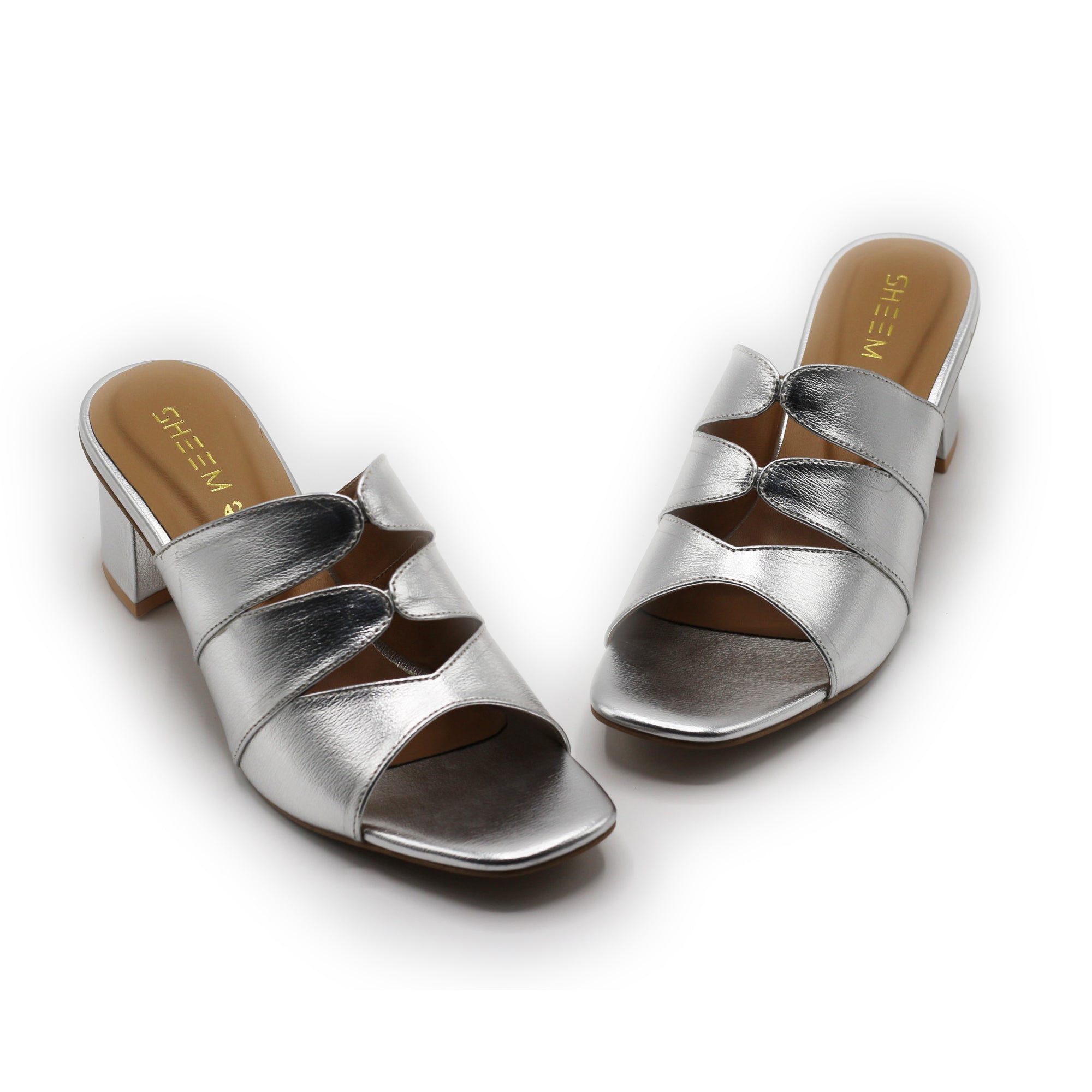 Gleaming Block Heel Silver