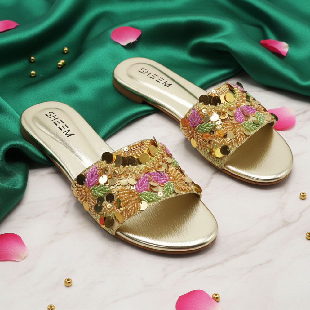 Hand Beaded Golden Slides