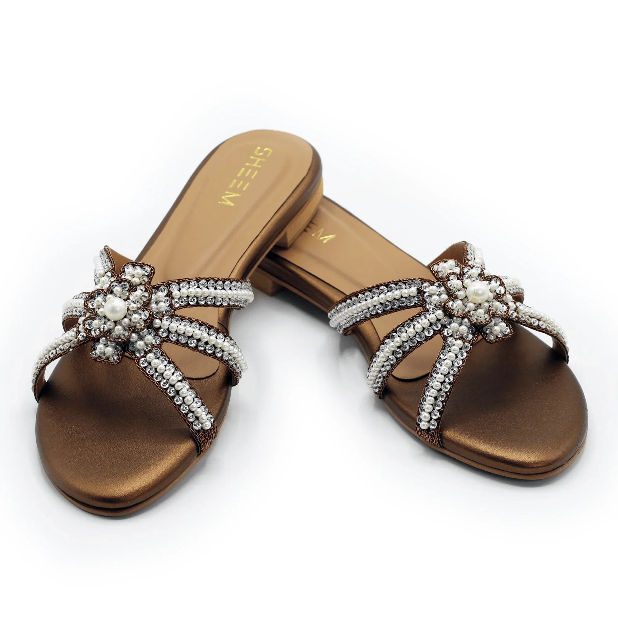 Hand Embroidered Fancy Flats Slippers Copper