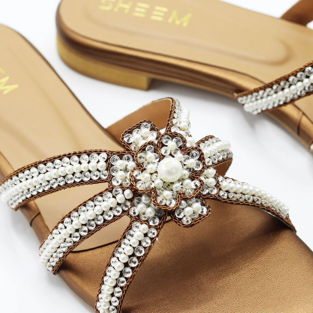 Hand Embroidered Fancy Flats Slippers Copper