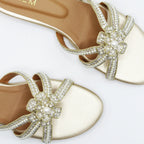 Hand Embroidered Fancy Flats Slippers Golden