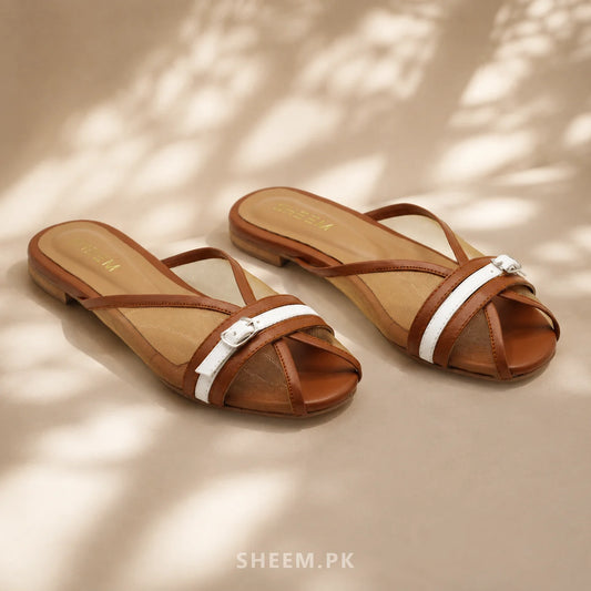 Luna Buckle Mesh Slides Camel