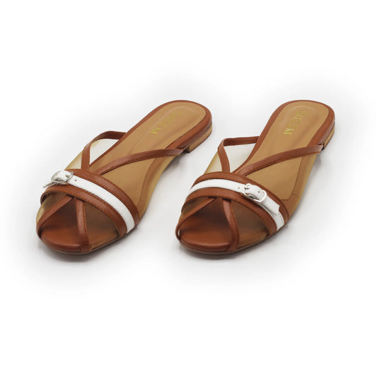 Luna Buckle Mesh Slides Camel