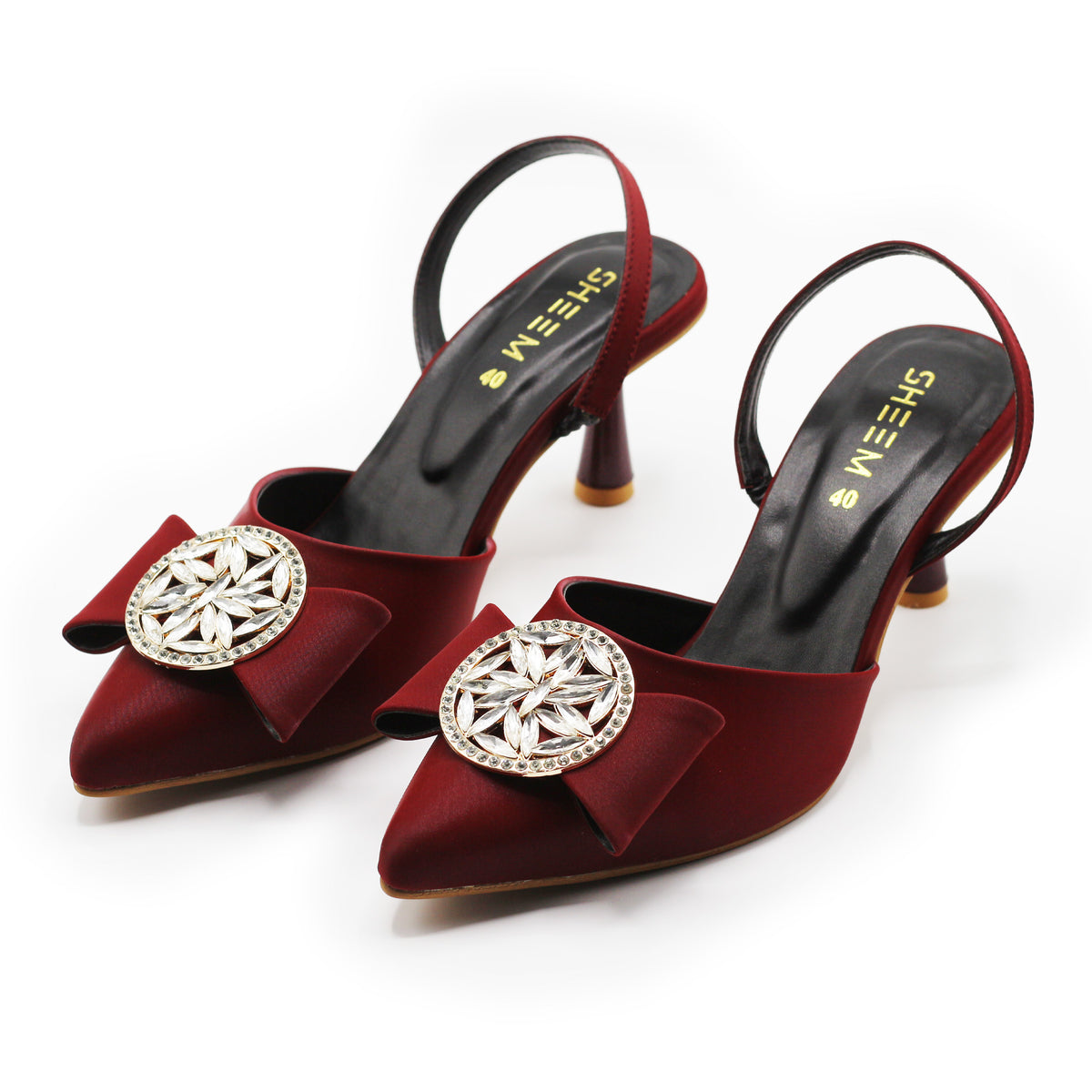 Maroon Decorated Heel Pump