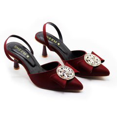 Maroon Decorated Heel Pump