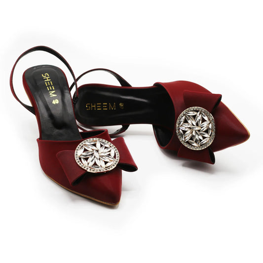 Decorated Heel Pump Maroon