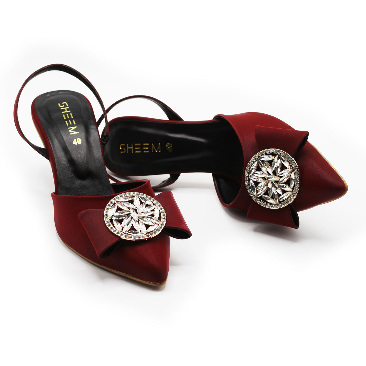 Maroon Decorated Heel Pump