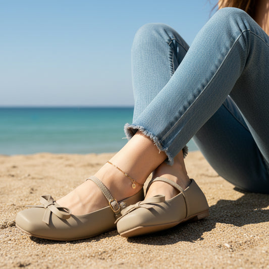 Nude Beige Bow Mary Janes