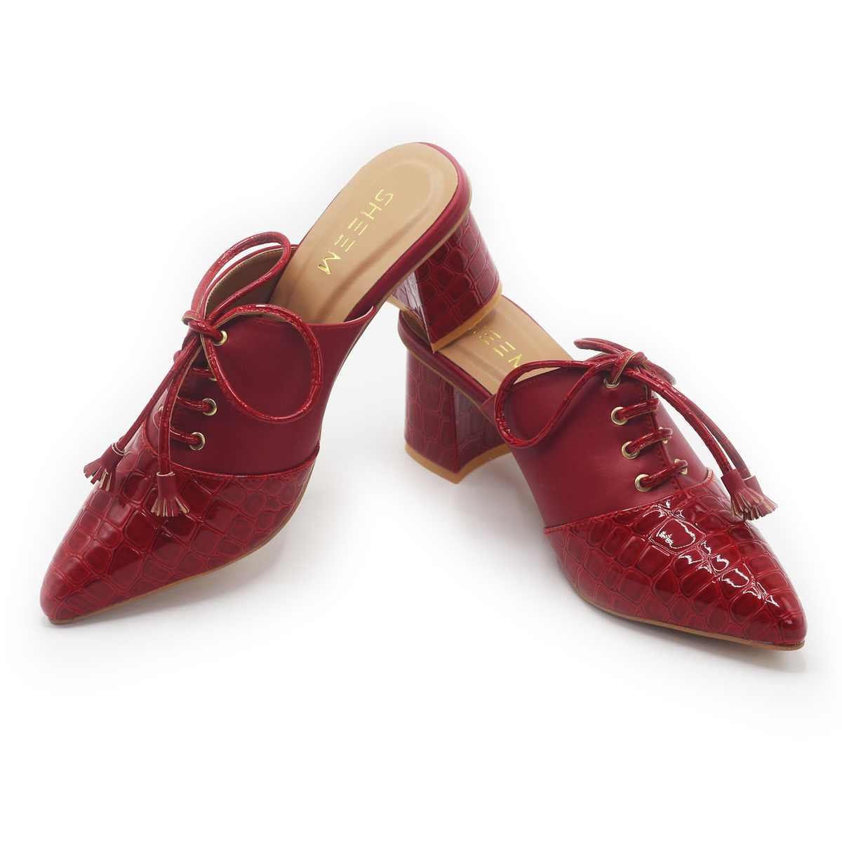 Pinkish Red Bantu Block Heel