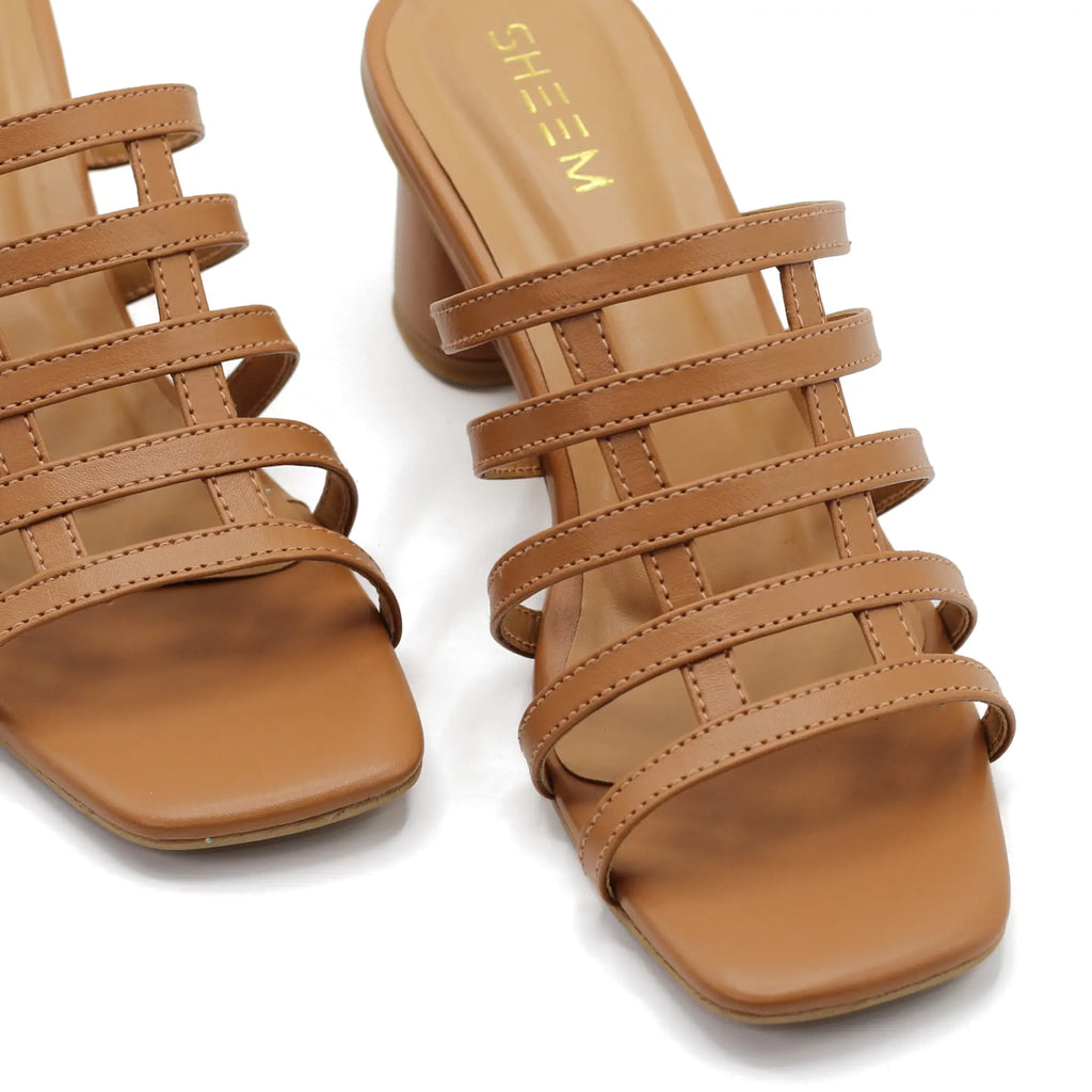 Strap Block Heels Camel