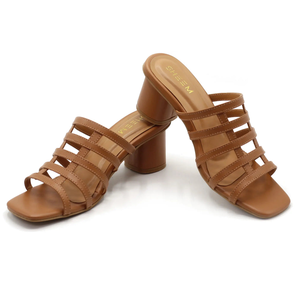 Strap Block Heels Camel