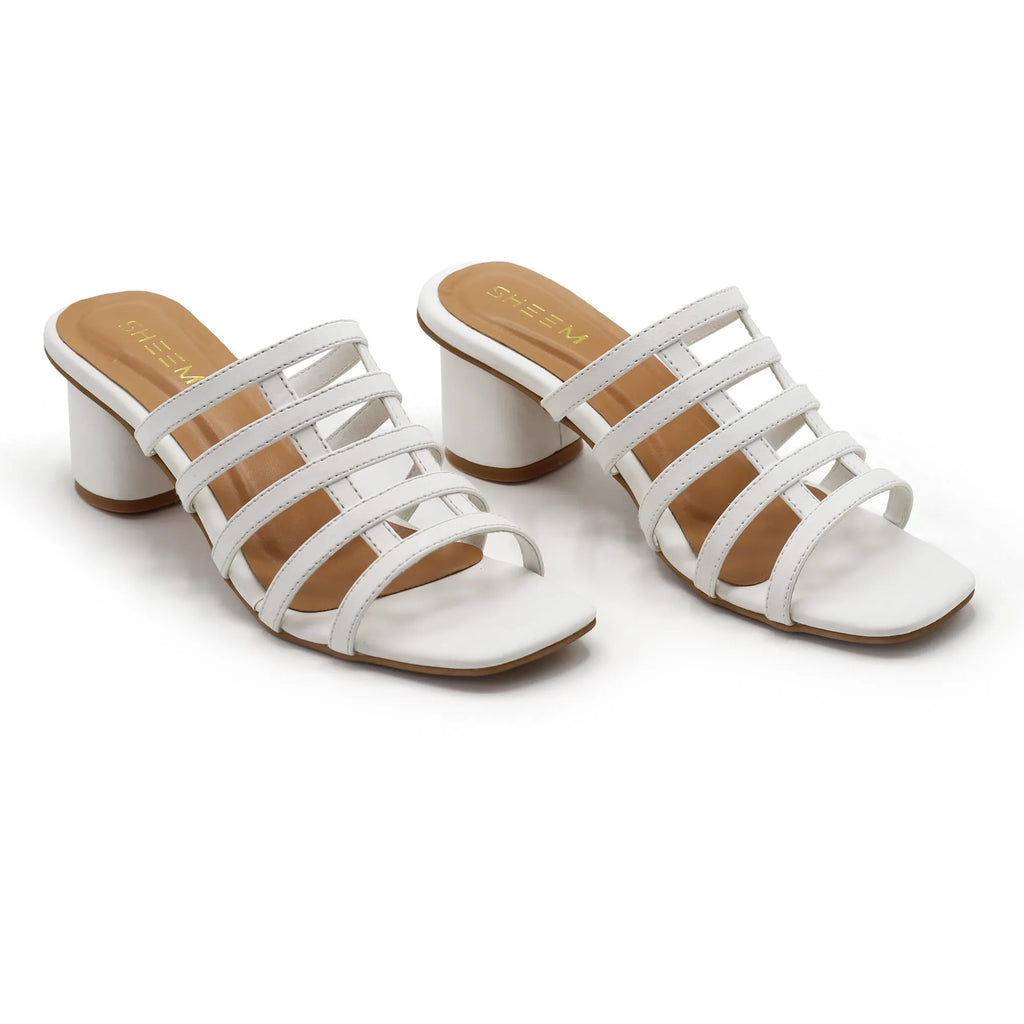 Strap Block Heels White