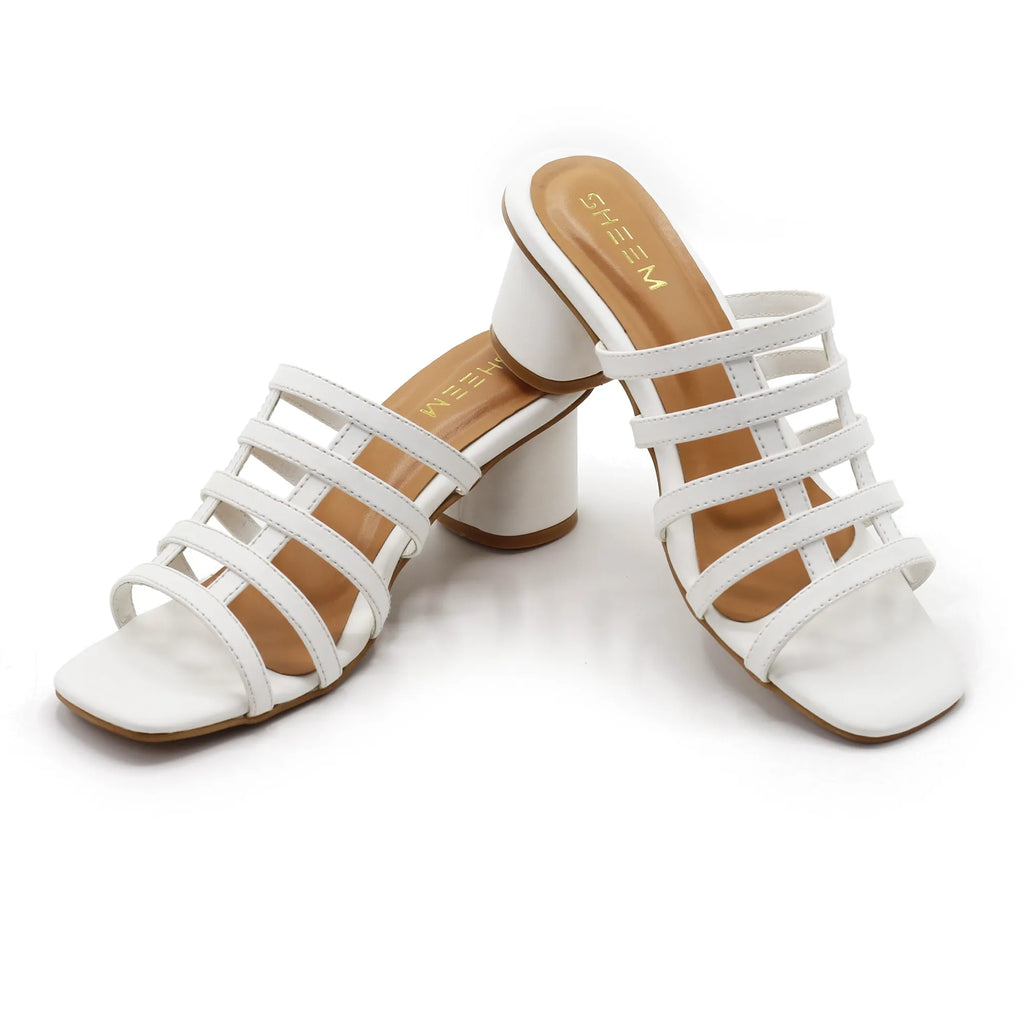 Strap Block Heels White