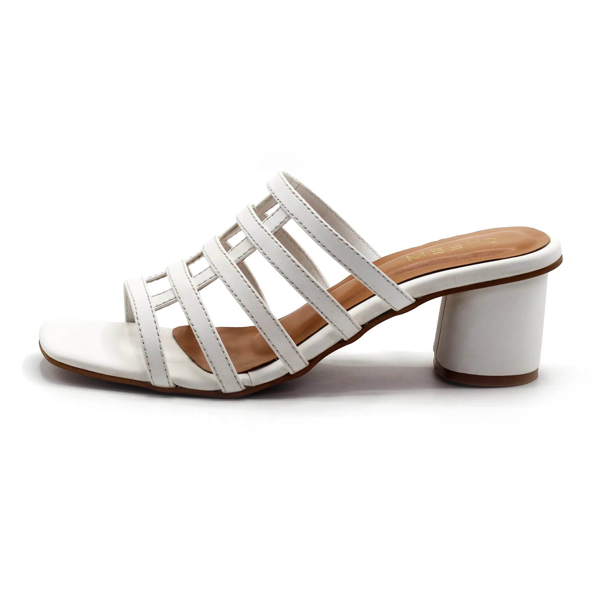 Strap Block Heels White