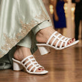 Strap Block Heels White