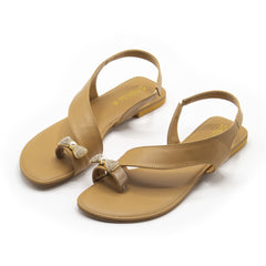 Beige Toe Loop Flat Sandal