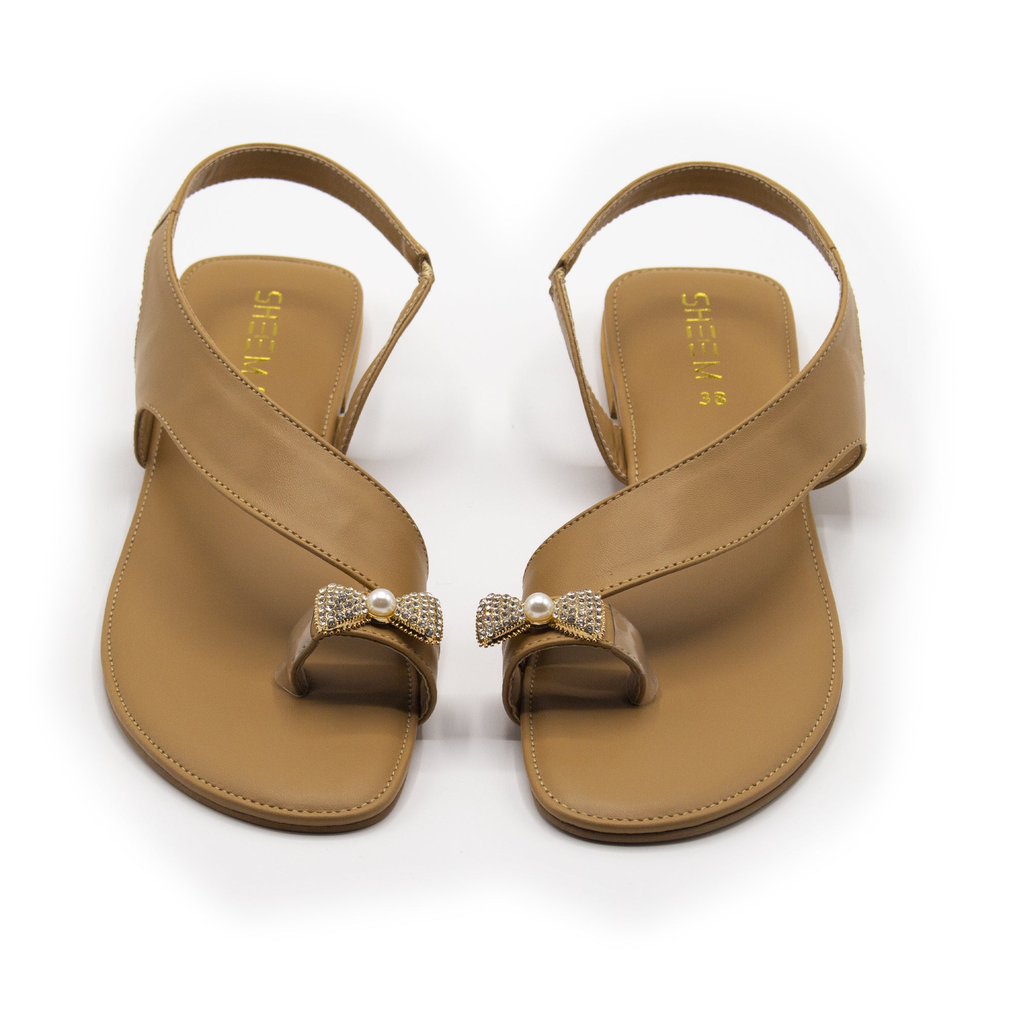 Beige Toe Loop Flat Sandal