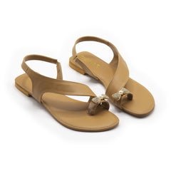 Beige Toe Loop Flat Sandal