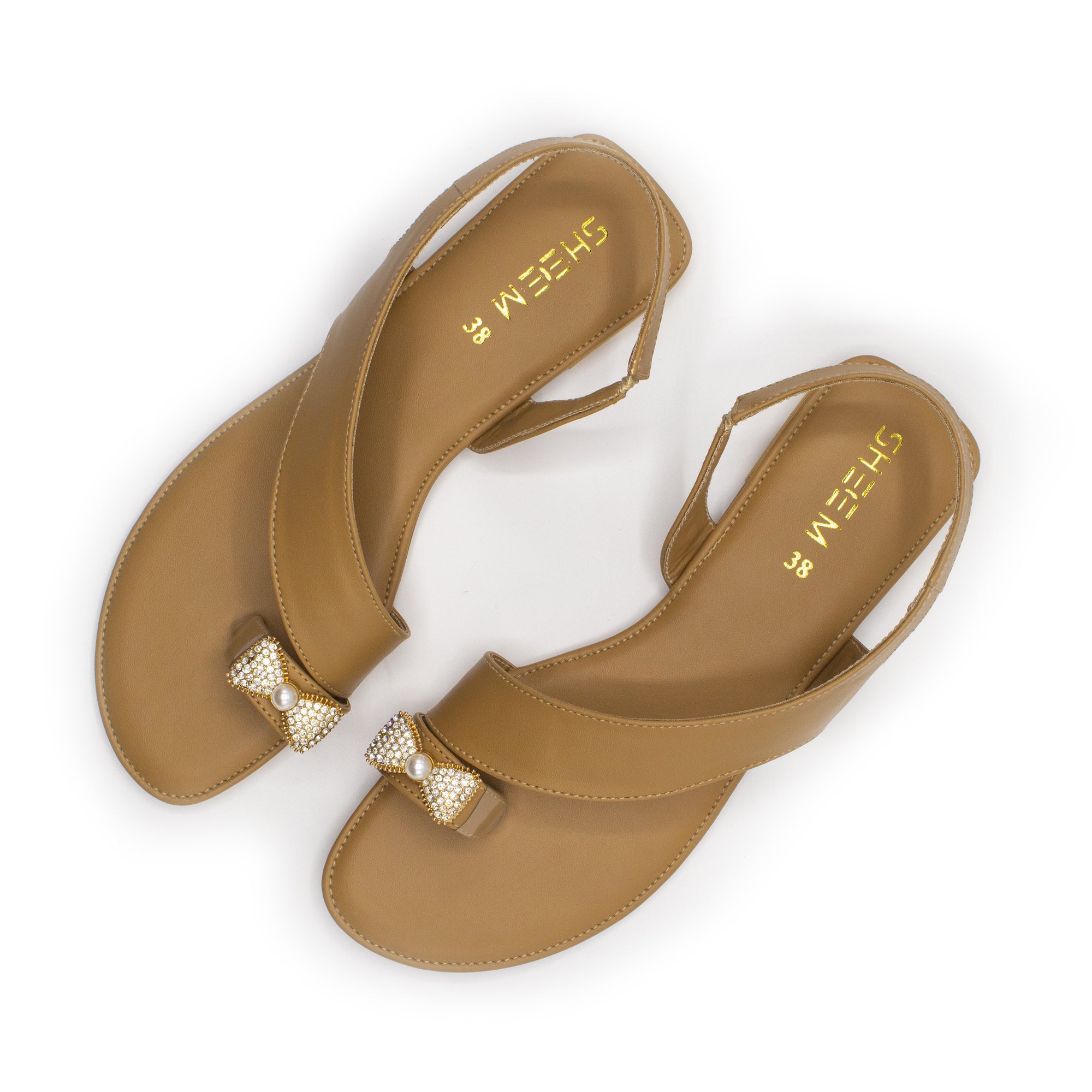 Beige Toe Loop Flat Sandal