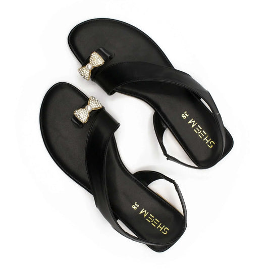 Black Toe Loop Flat Sandal