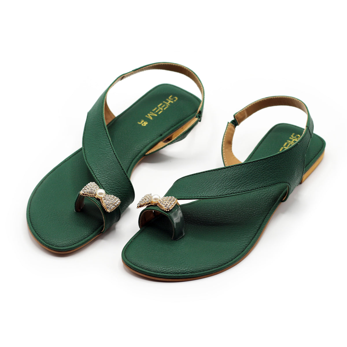 Dark Green Toe Loop Flat Sandal