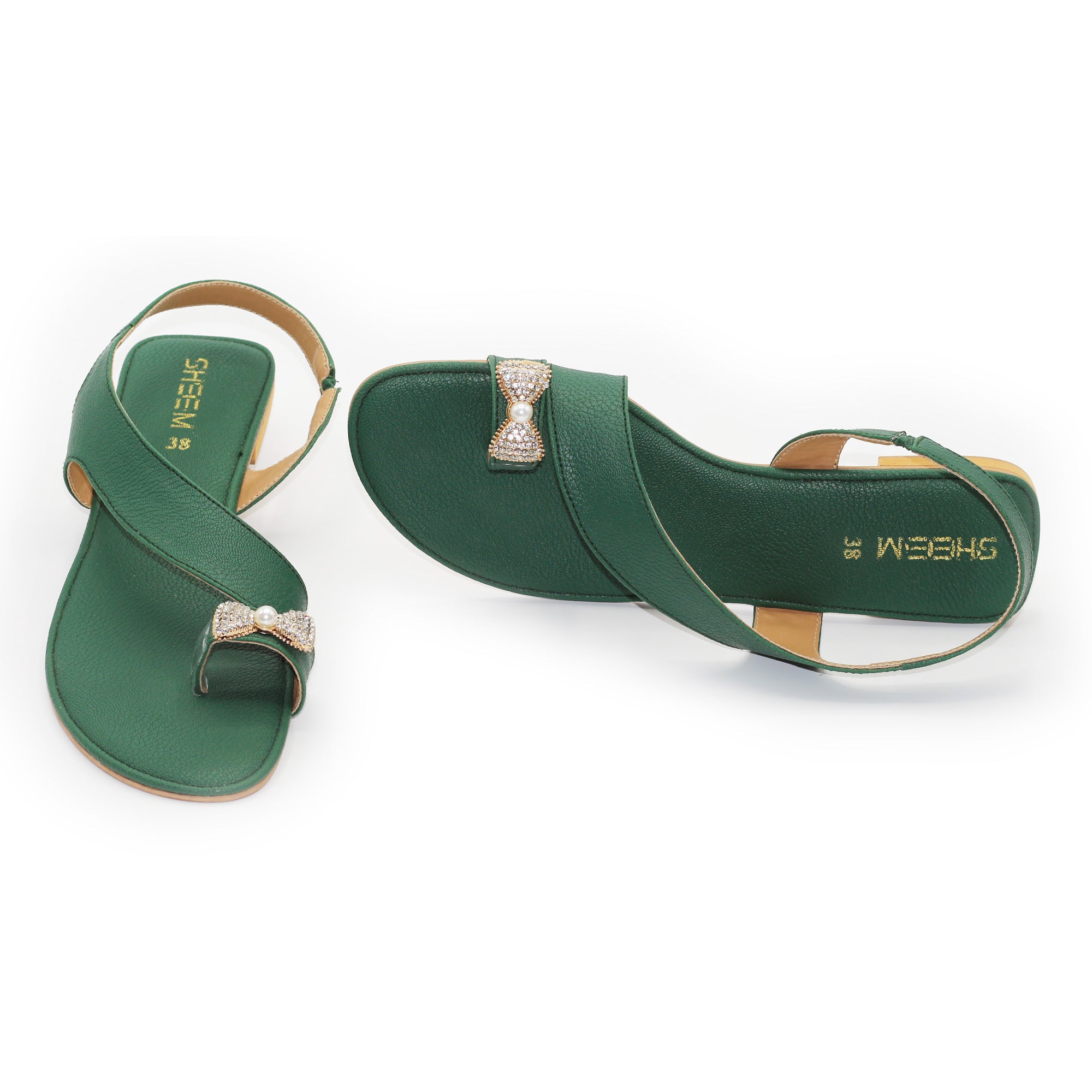 Dark Green Toe Loop Flat Sandal