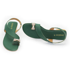 Dark Green Toe Loop Flat Sandal