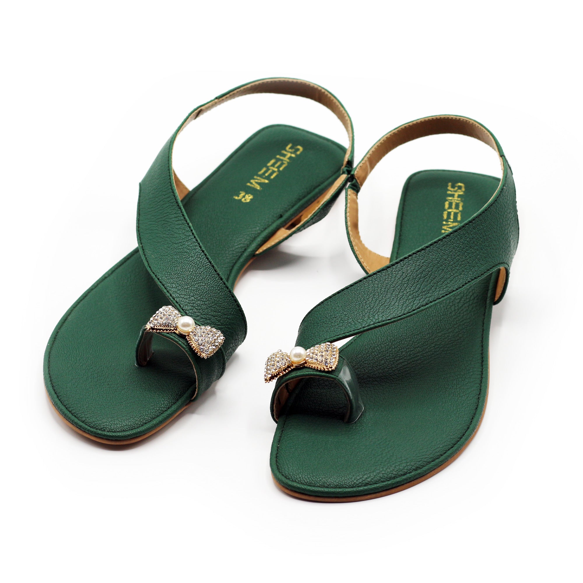 Dark Green Toe Loop Flat Sandal