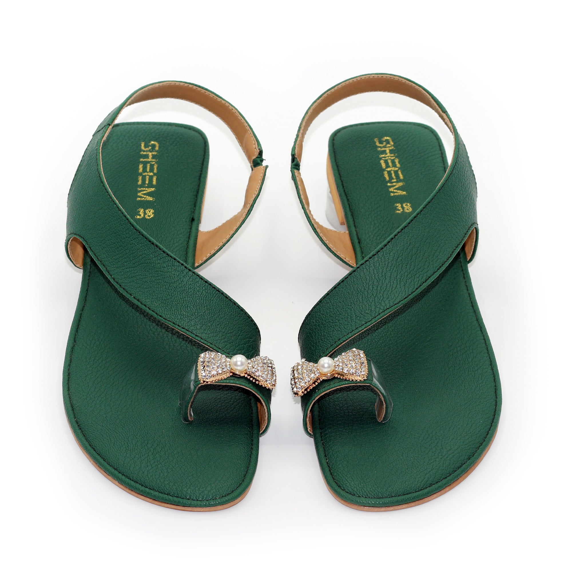 Dark Green Toe Loop Flat Sandal