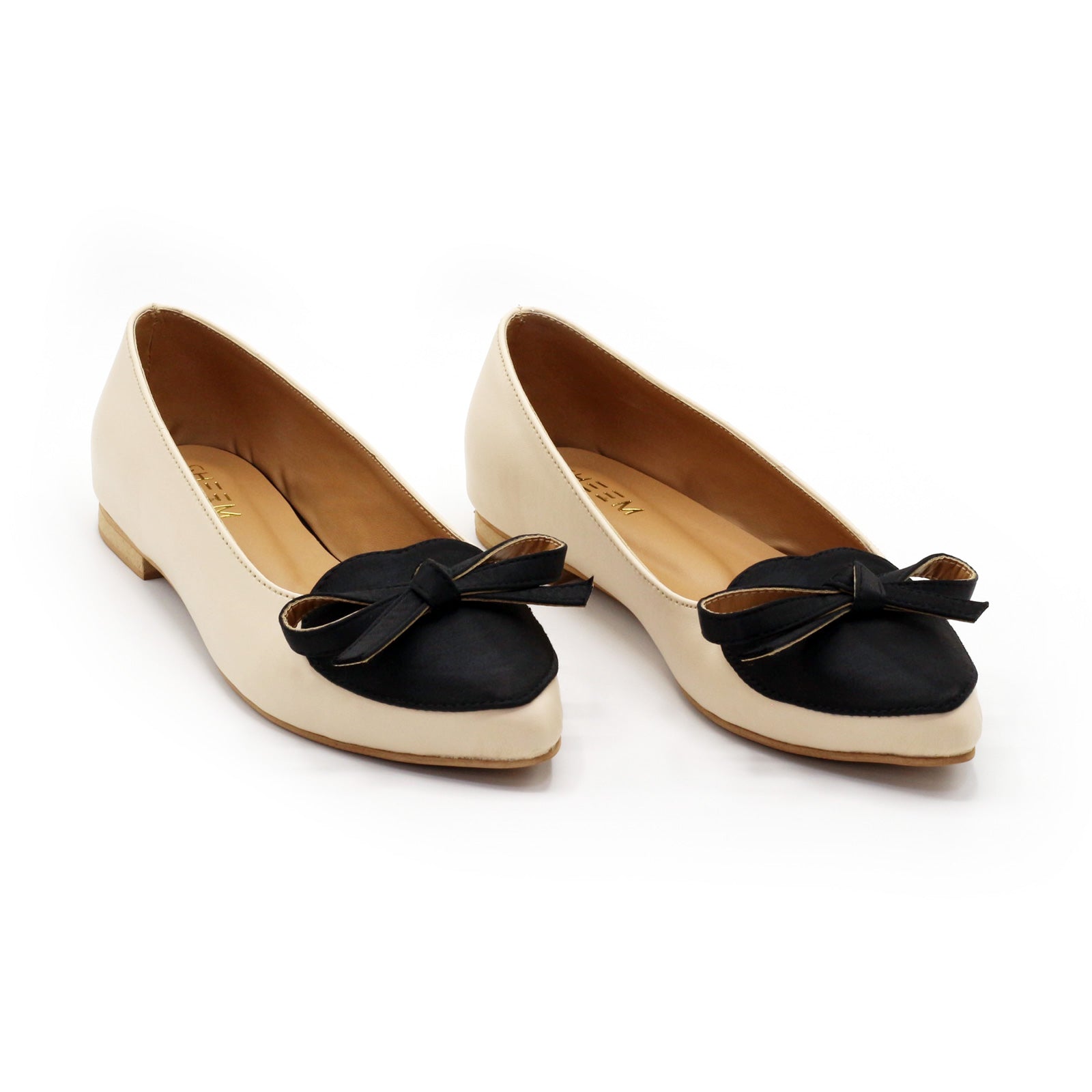 Two Tone Bow Flats in Beige Noir