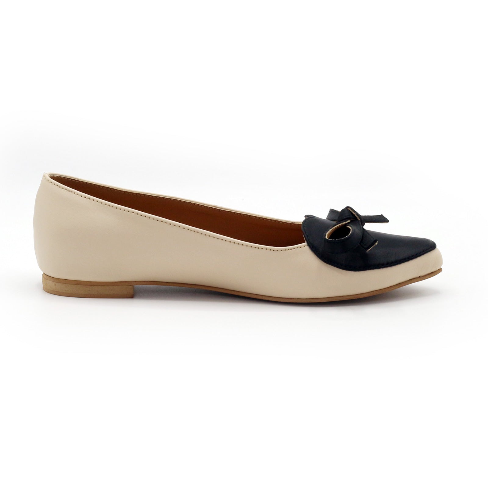 Two Tone Bow Flats in Beige Noir