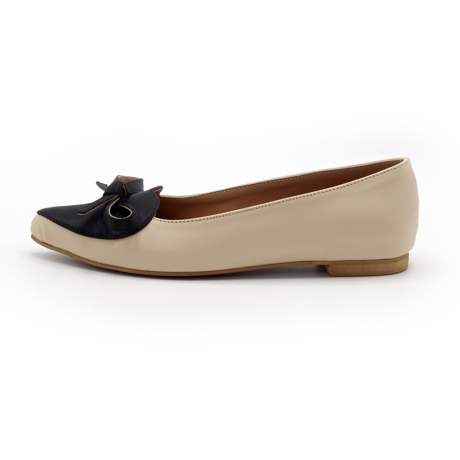 Two Tone Bow Flats in Beige Noir
