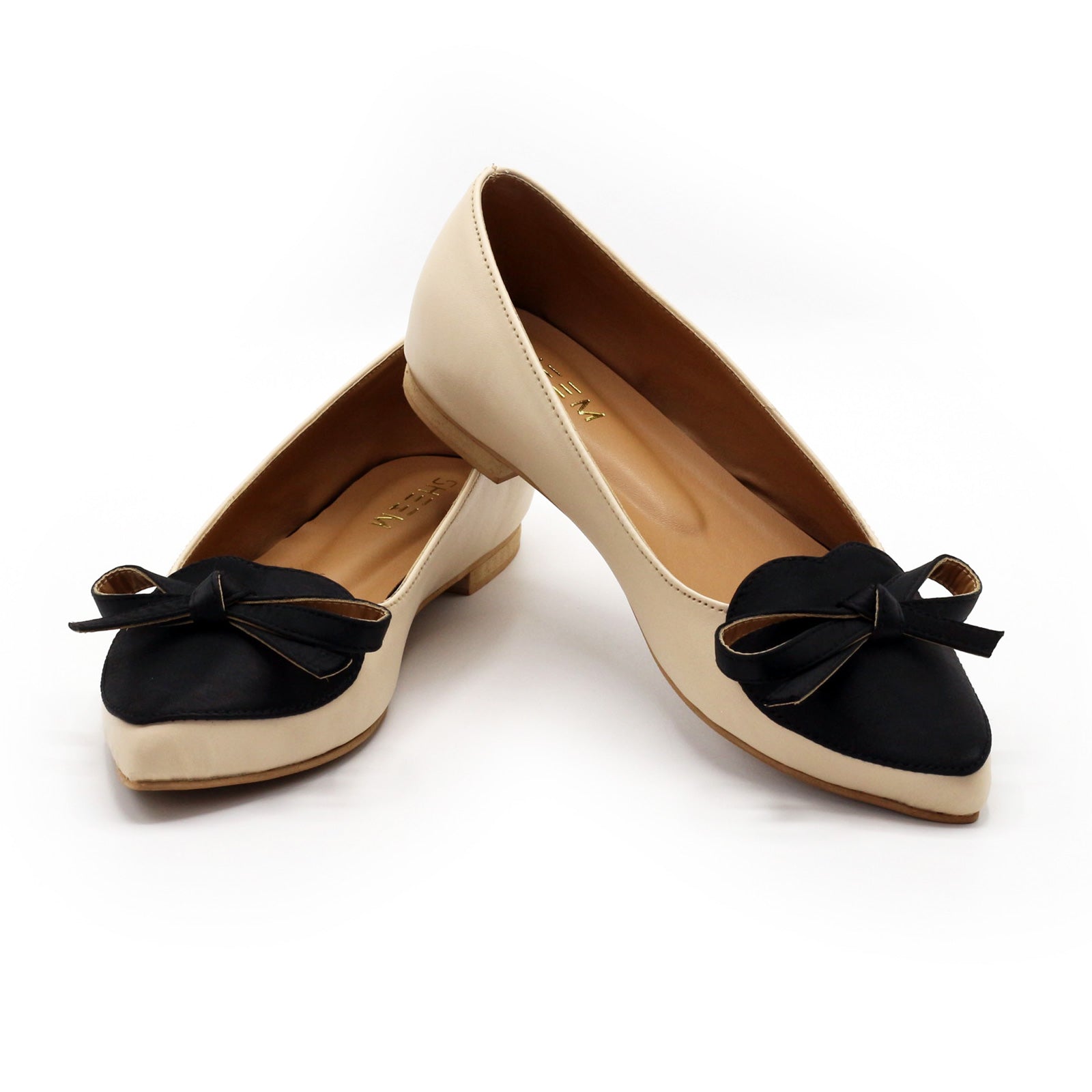 Two Tone Bow Flats in Beige Noir