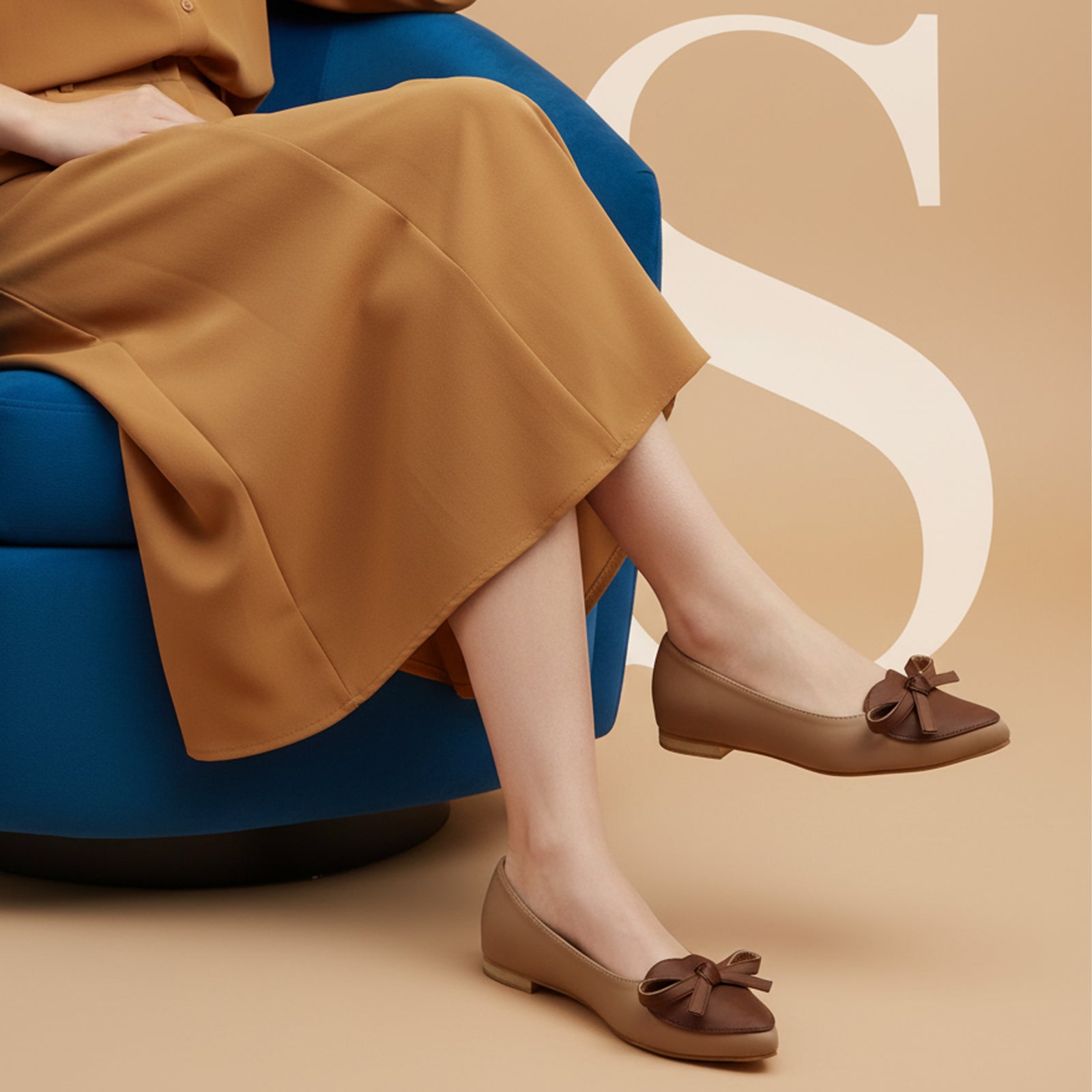 Two Tone Bow Flats In Caramel Nude