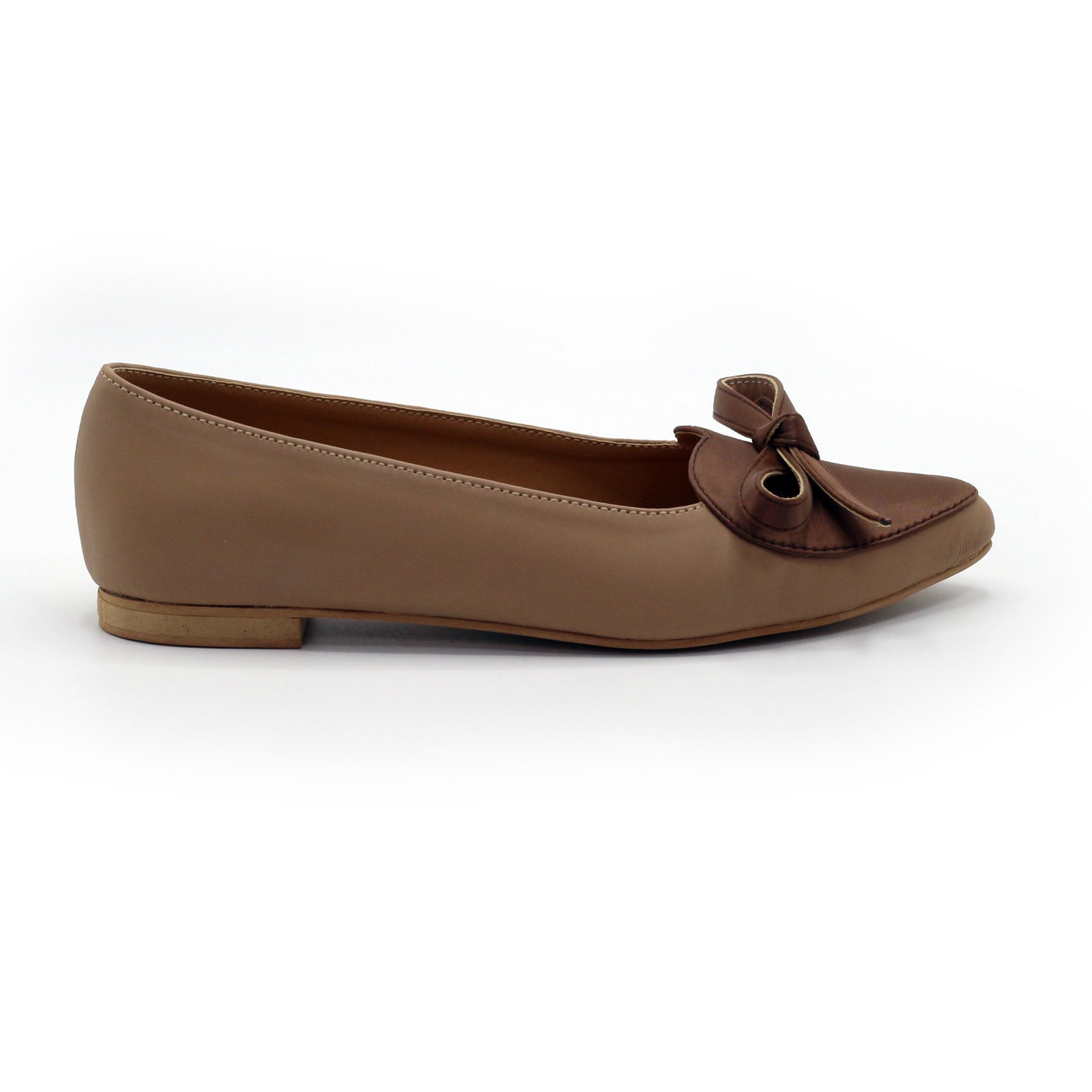 Two Tone Bow Flats In Caramel Nude