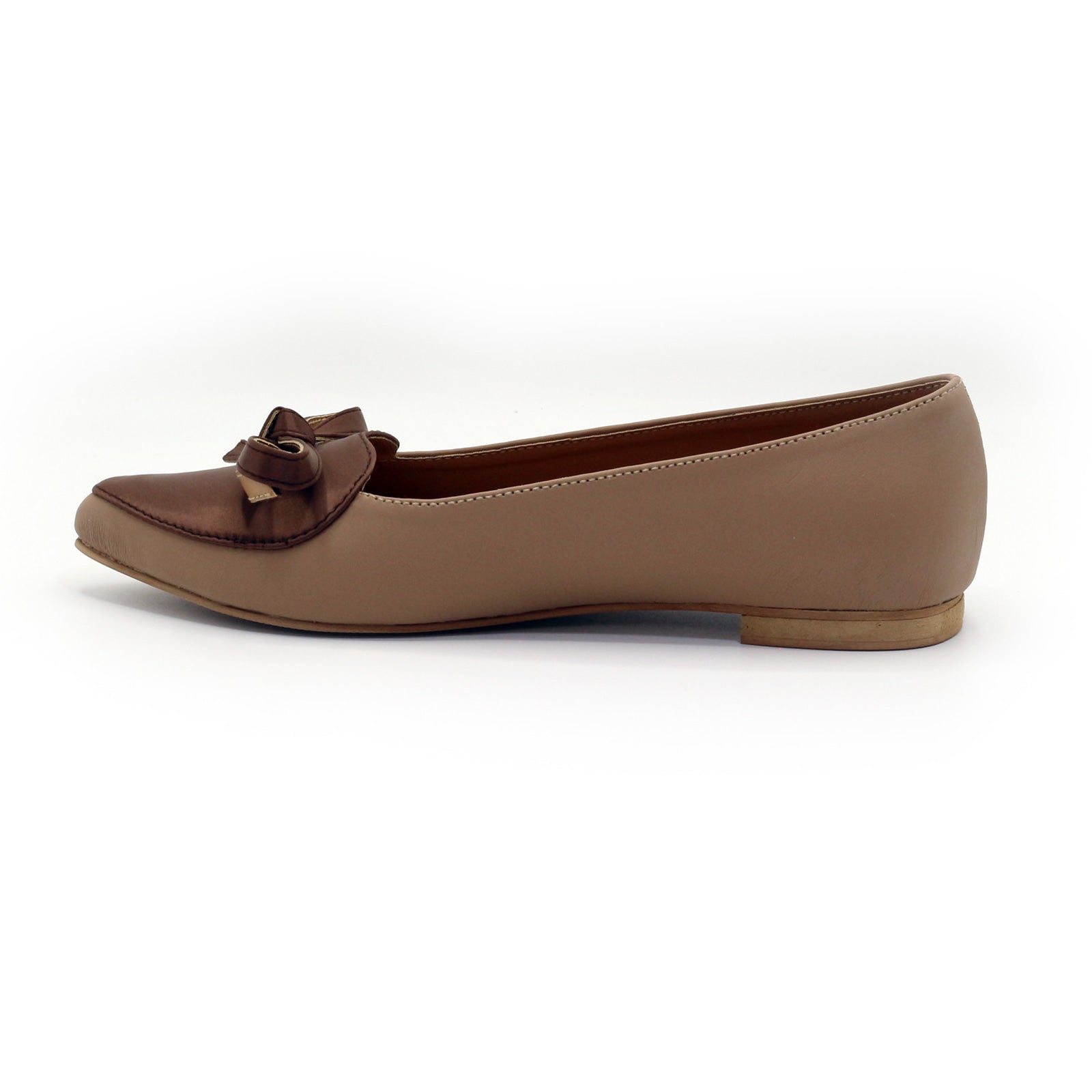 Two Tone Bow Flats In Caramel Nude
