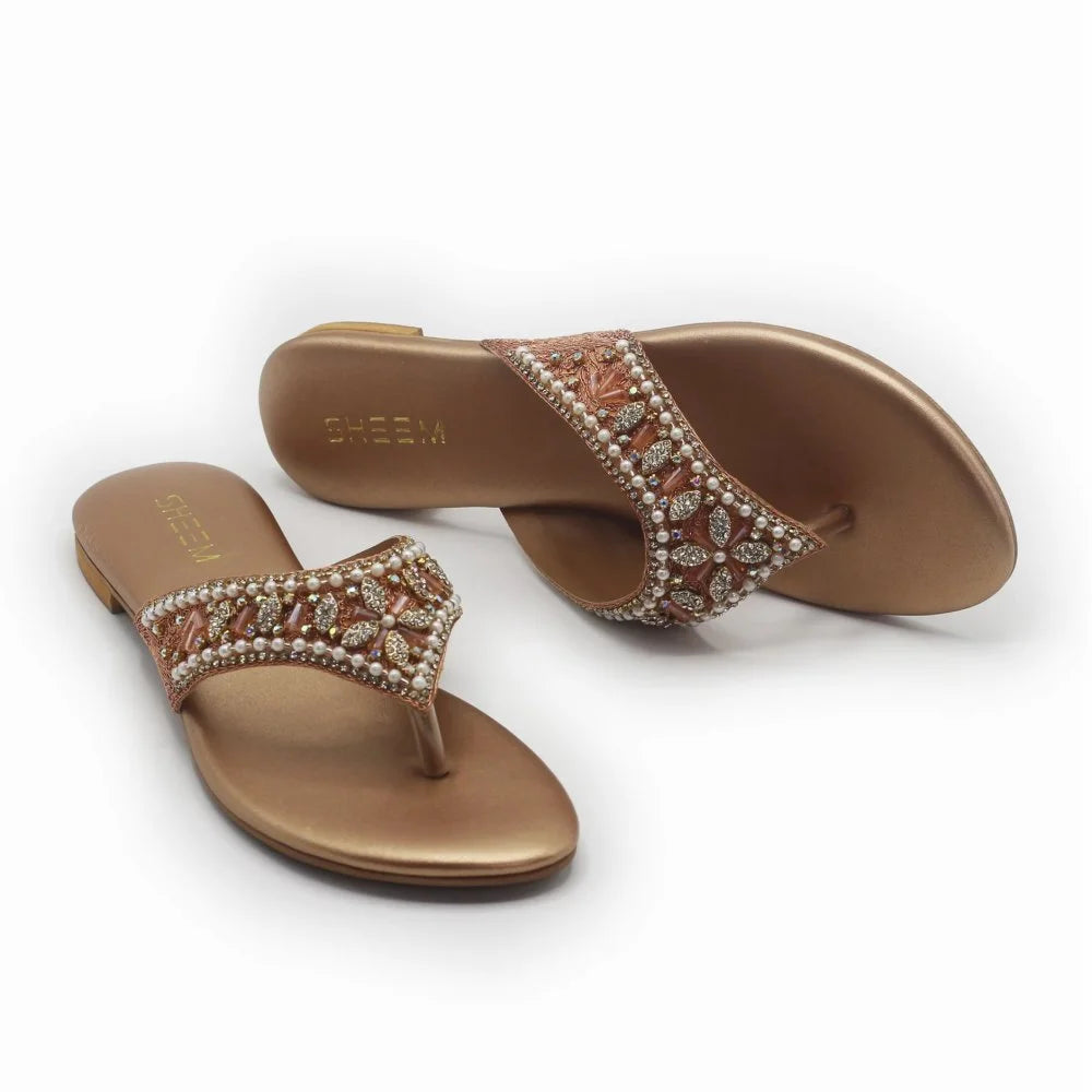 Copper Gold Embroidery Wedding Slipper