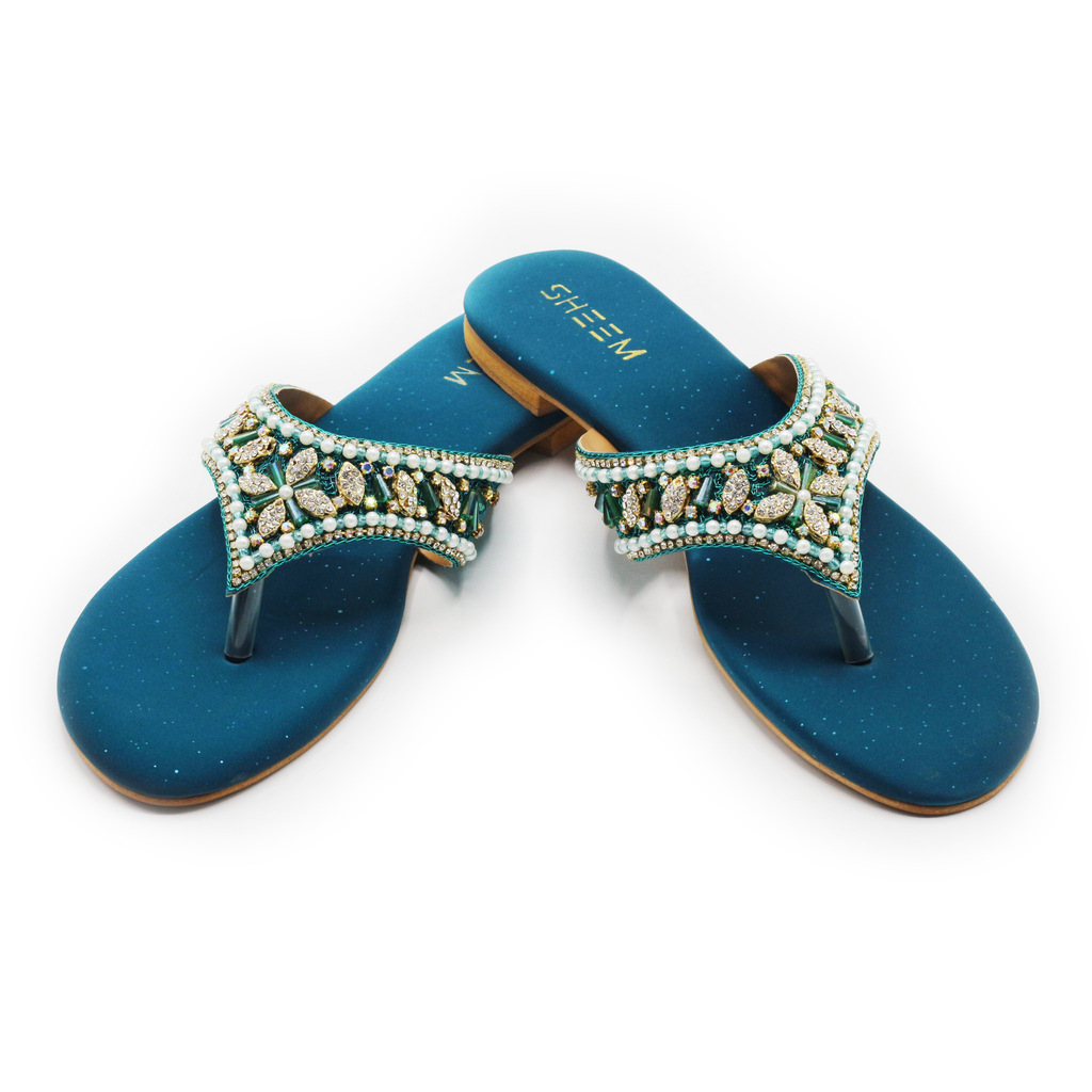 Teal Embroidery Wedding Slipper