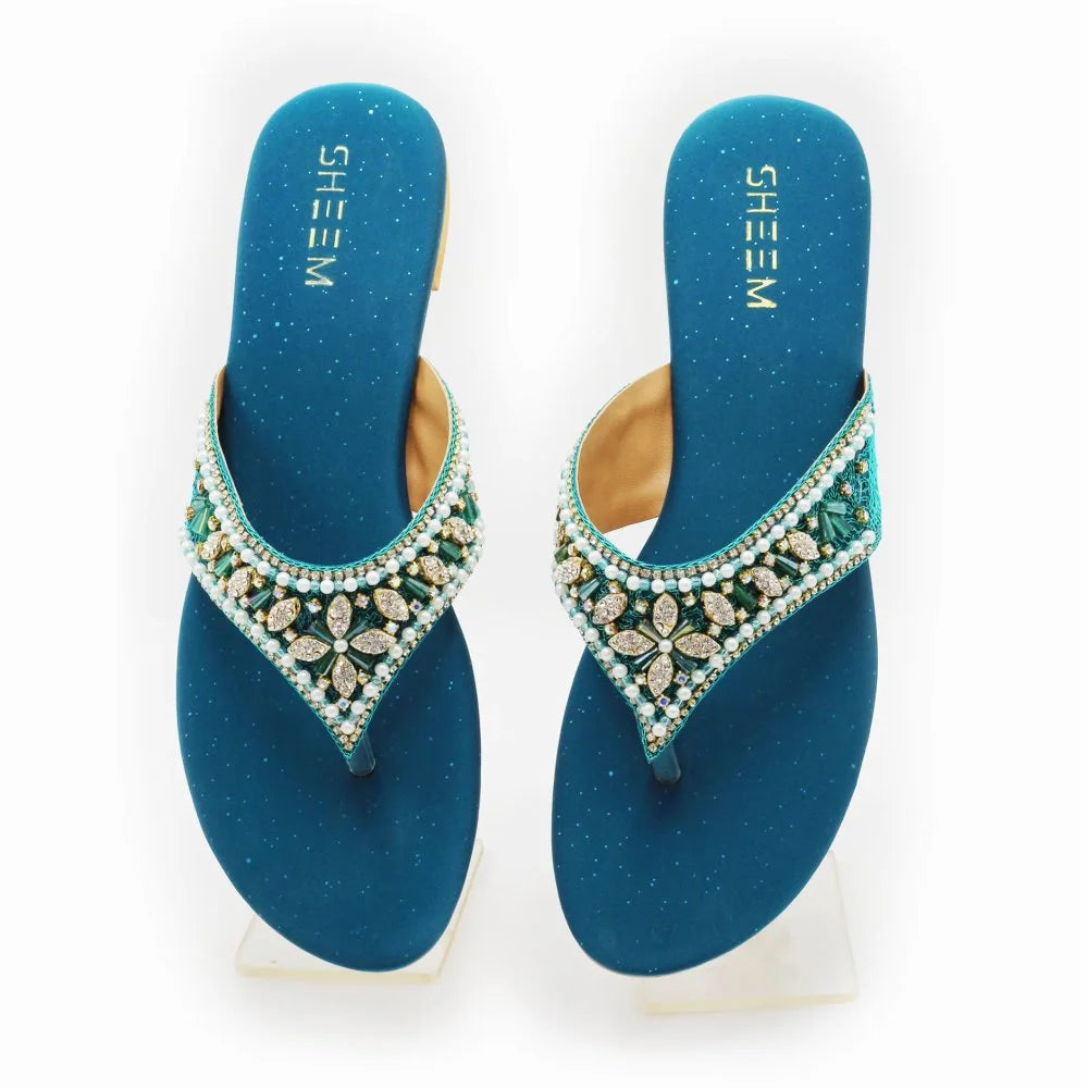 Teal Embroidery Wedding Slipper