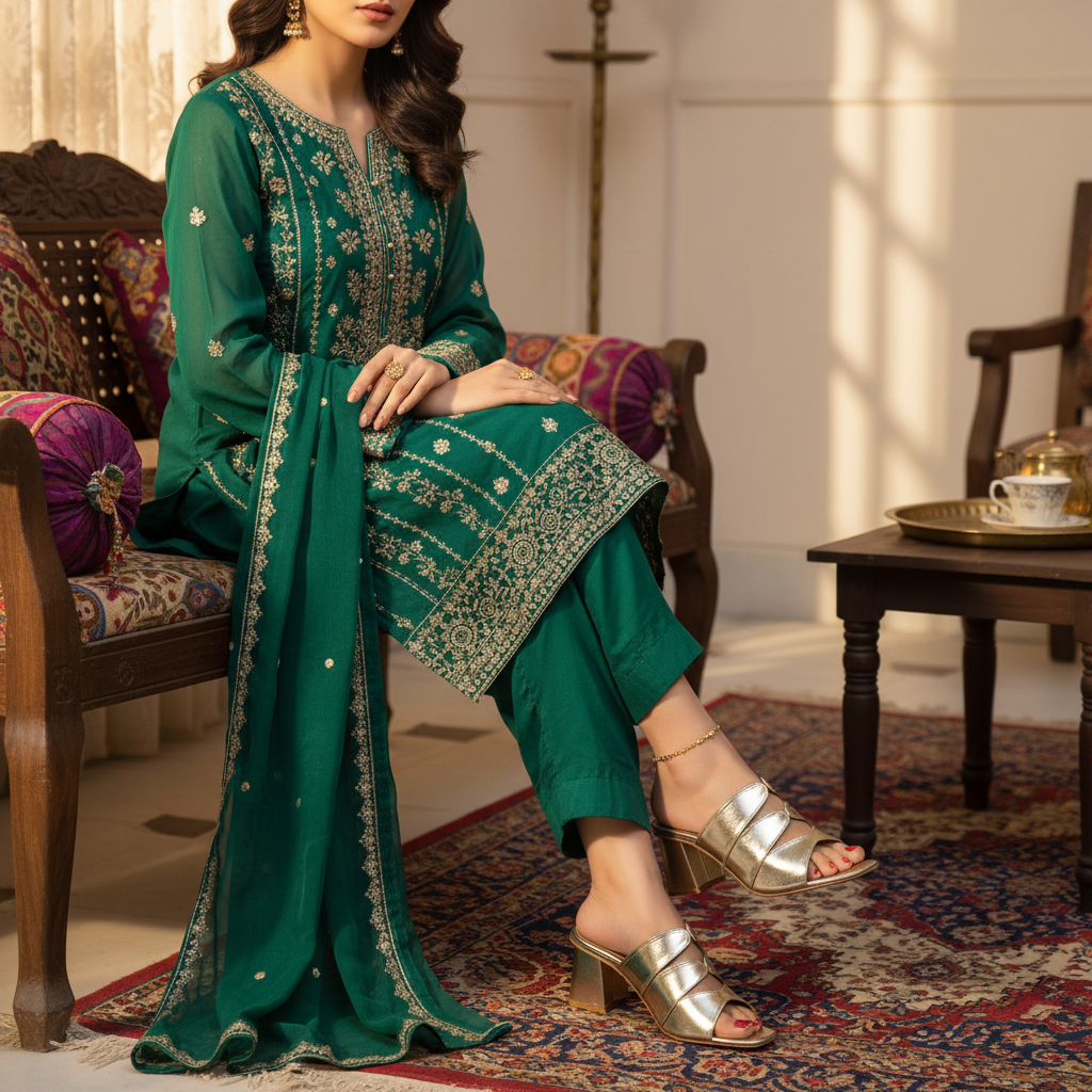 Gleaming Block Heel Golden