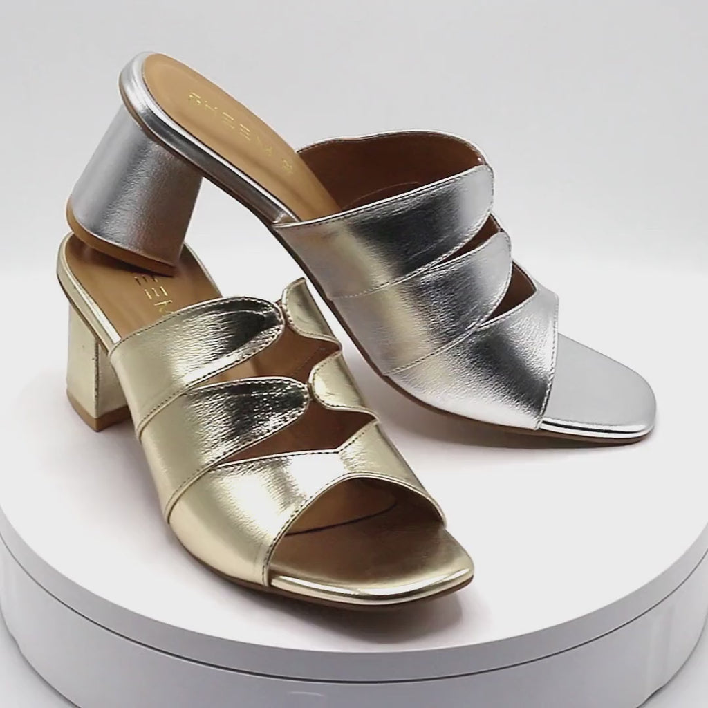 Gleaming Block Heel Silver