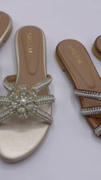 Hand Embroidered Fancy Flats Slippers Golden